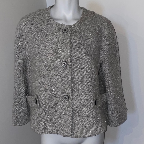 Armani Collezioni Gray w Silver Metallic Threads Wool Blend Jacket Blazer Sz 10
